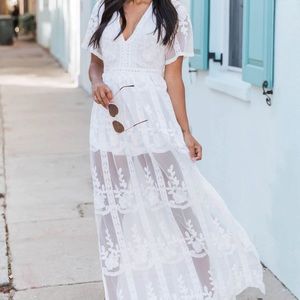 Pink Lily Crossing Paths Lace Maxi Dress Romper